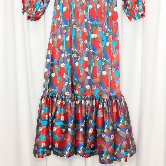 Tucker Juliette Dress Deco Parrot in Silk Stretch Charmeuse Bird Print Midi - Picture 9 of 9